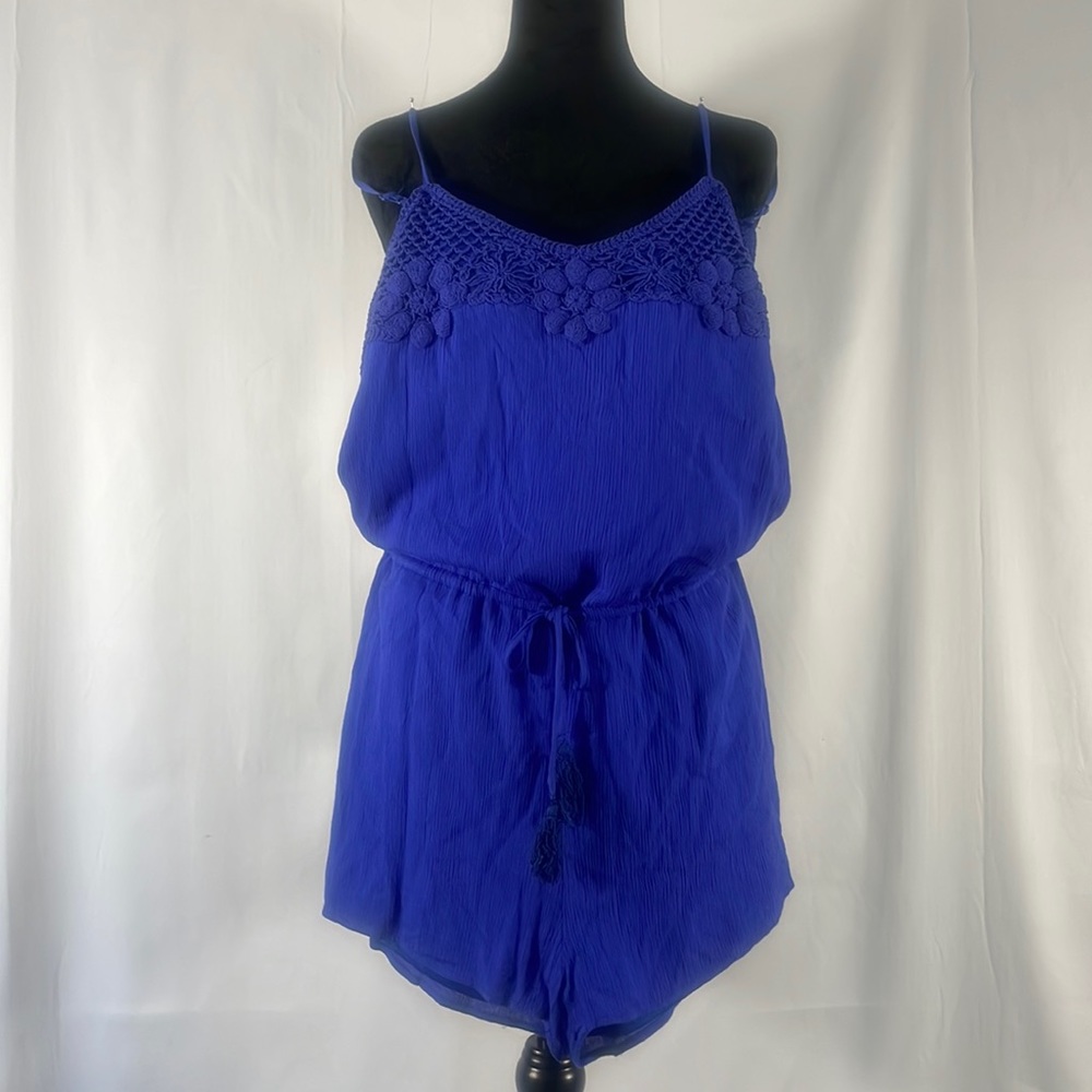 Blue embroidered jumper, shorts, adjustable spaghetti straps,Large